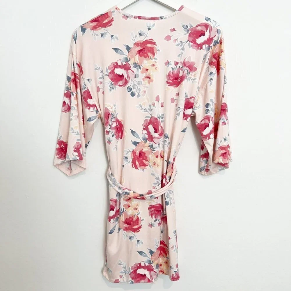 Flora Nikrooz Alisha Floral Short Wrap Tie Robe Loungewear Boho Bohemian Small